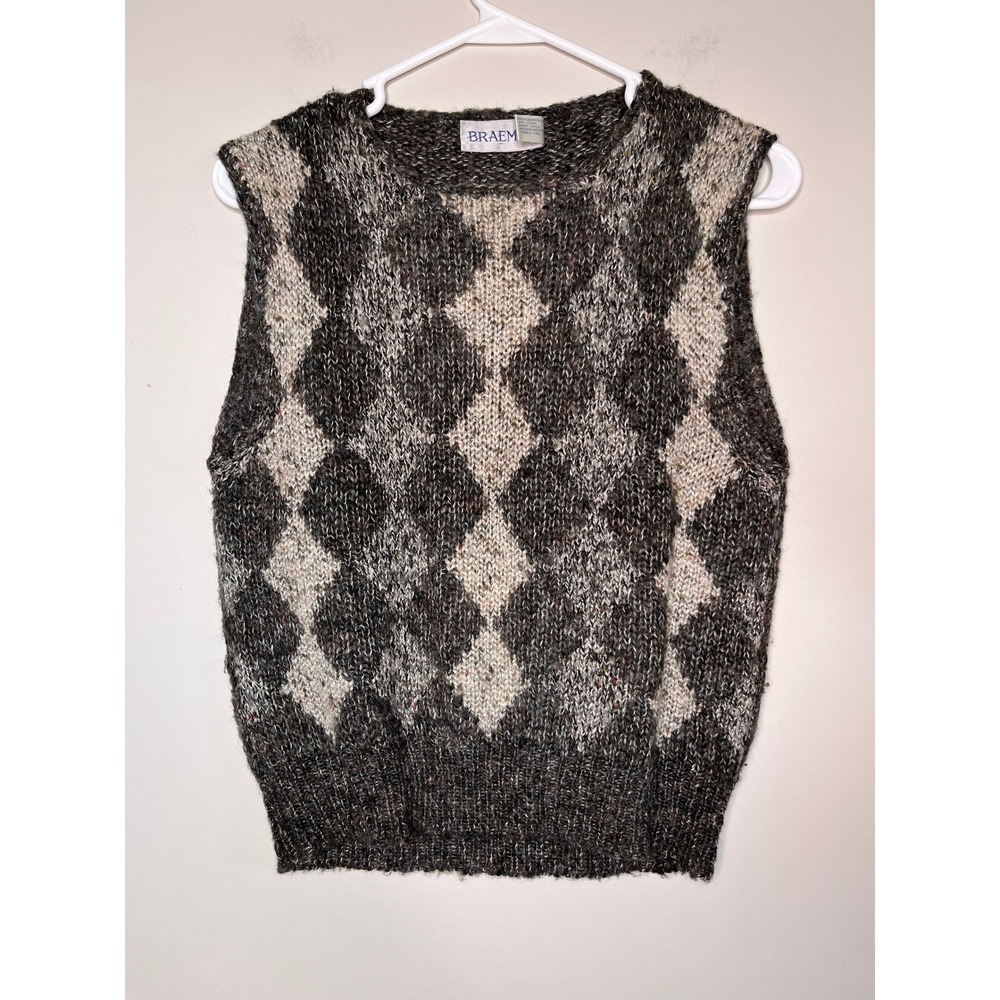 1970s Braemar Wool Blend Academic Argyle Preppy Teacher Sweater Vest 36 M